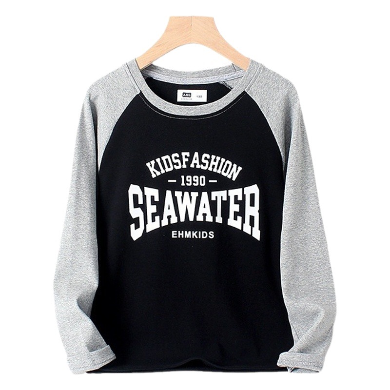 Spring and Autumn Korean Style New Children's Long-sleeved T-shirt Large Children's All-match Raglan Cotton Cashmere Top Boys' Base Shirt