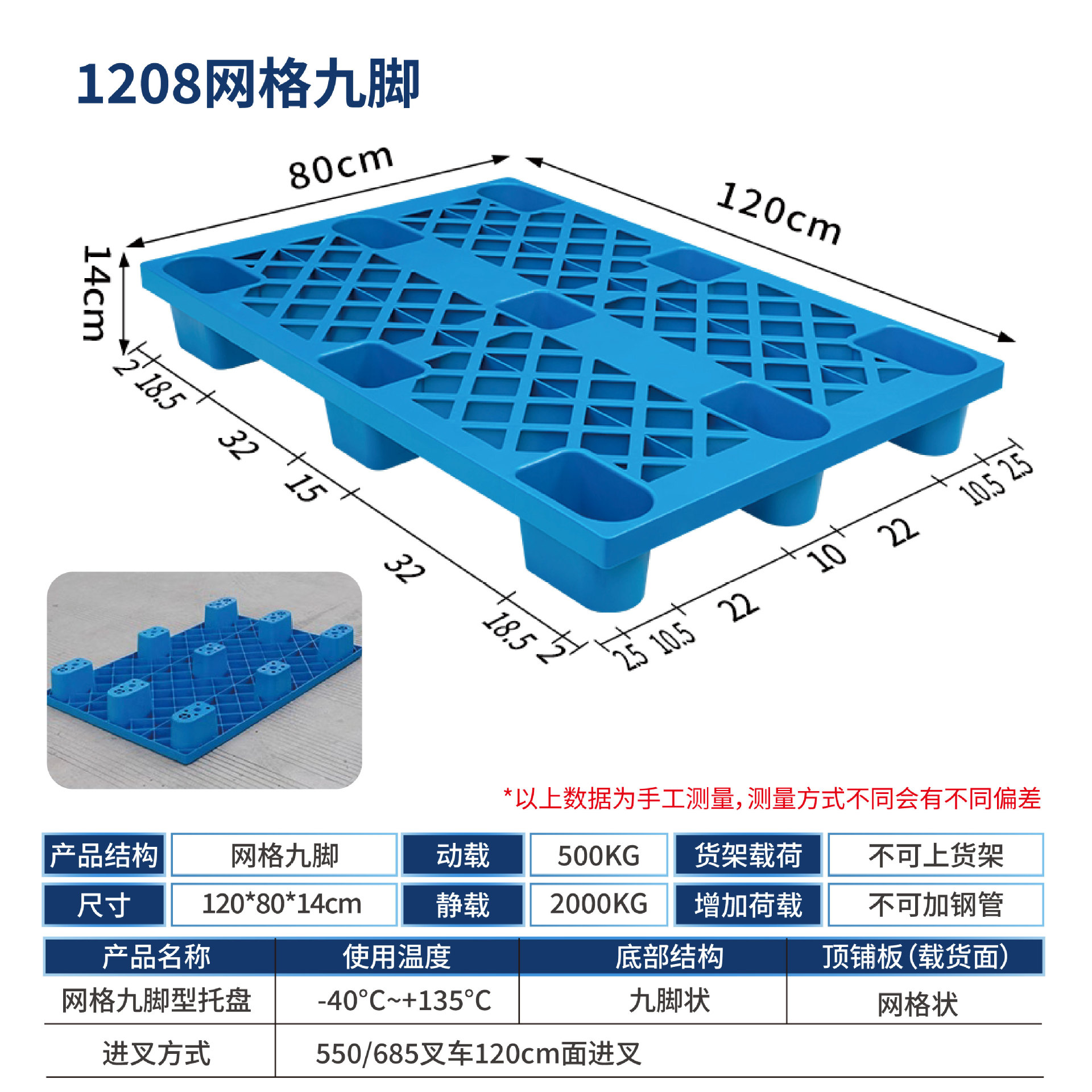 Picture of Plastic Pallet Nine-Foot Grid Forklift Pallet Warehouse Moisture-Proof Floor Board Logistics Pallet Plastic Pallet Manufacturer