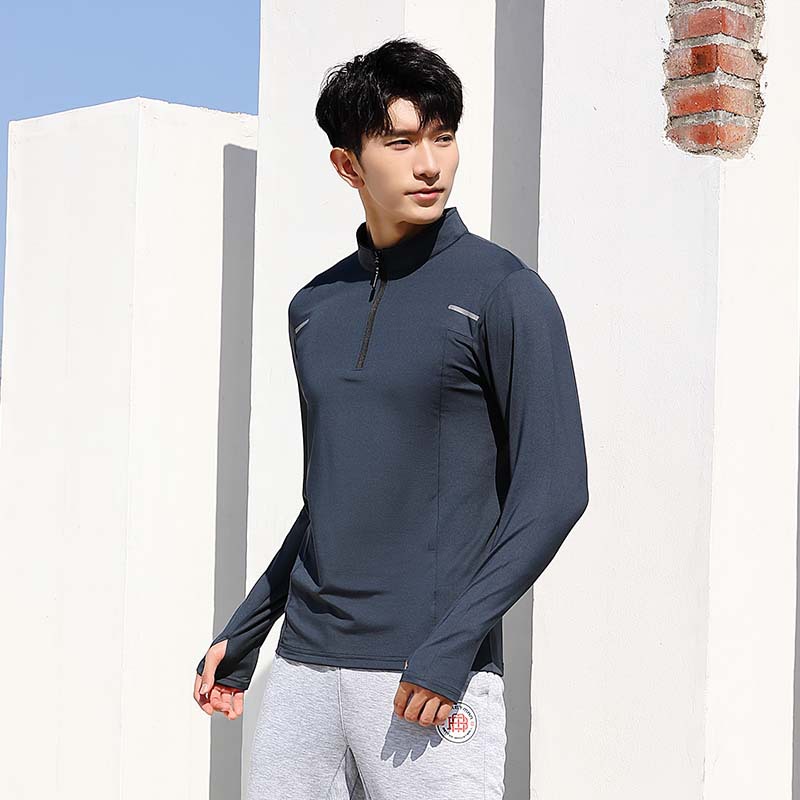 Spring and Autumn Men's Outdoor Sports Mountaineering Hiking Collar Half Zipper Quick-drying Breathable Moisture Absorption High Elastic Long-sleeved T-shirt A