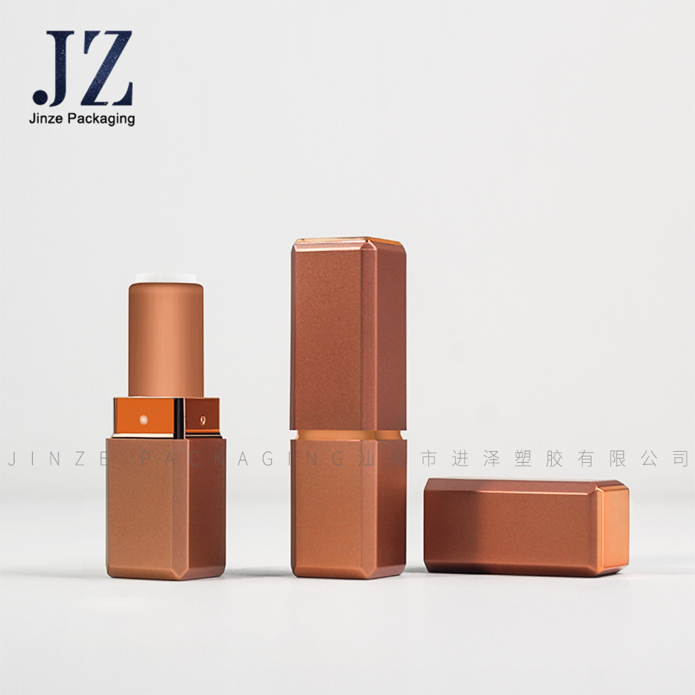 Jinze square texture lipstick tube with middle ring lipstick tube 12.1mm plastic packaging material