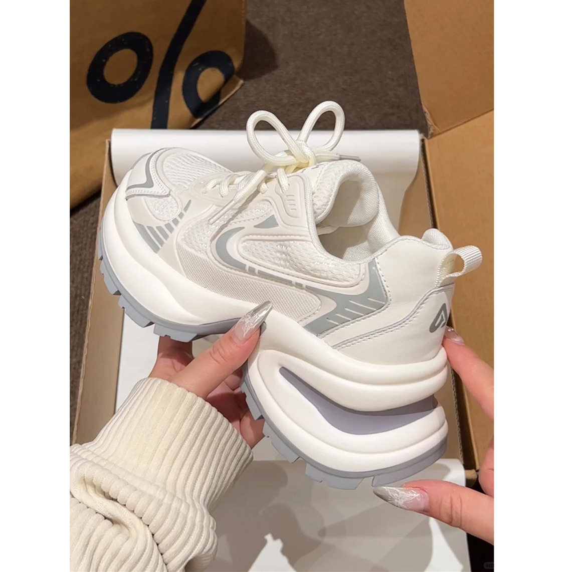 Thick-Soled Daddy Shoes for Women 2025 Summer New White Small Street Heightening Thin Mesh Breathable Sports Shoes