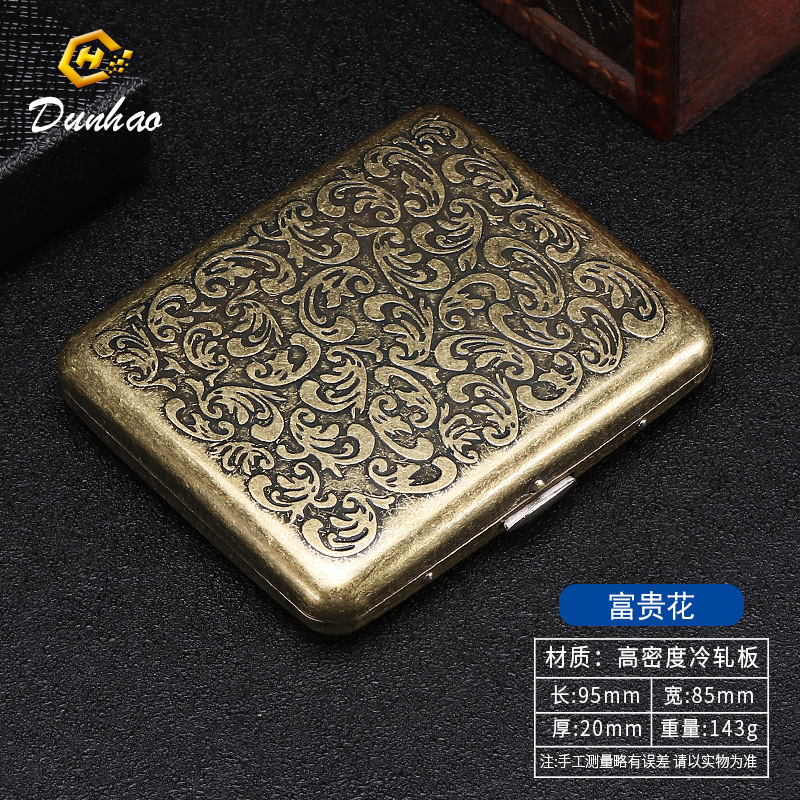 Picture of New Bronze Condensed Flower 20-Pack Metal Imitation Copper Cigarette Box Flip-Top Gift Box Carved and Engraved Pressure-Resistant and Dust-Proof Cigarette Box