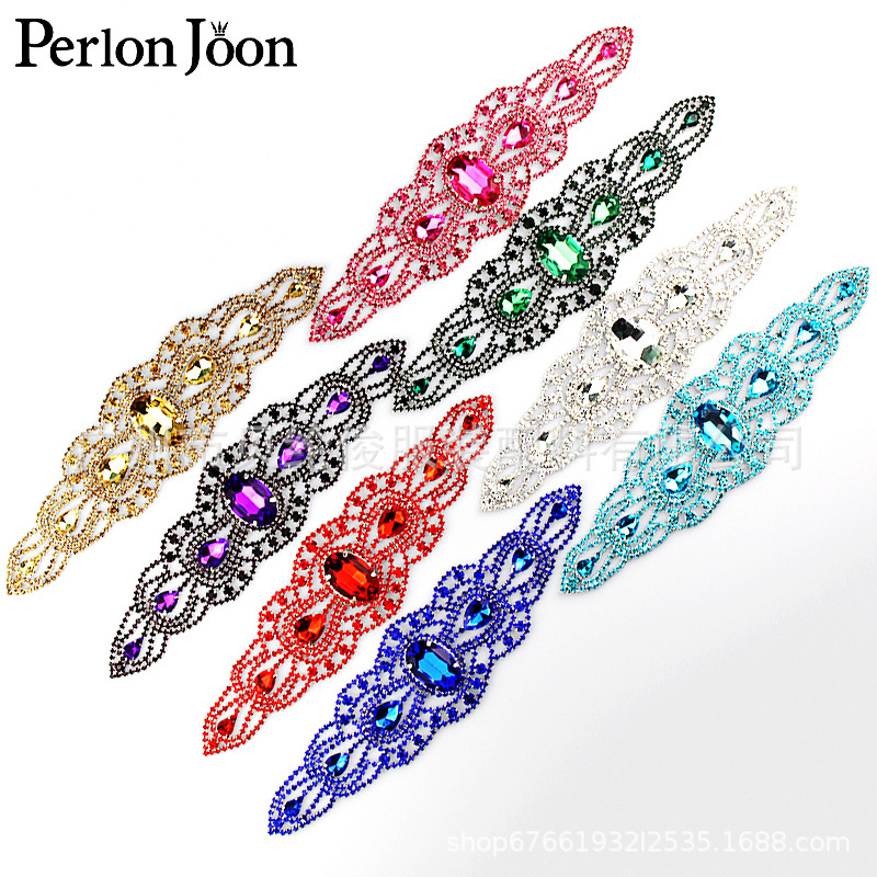 in stock Wholesale Multicolor Gem Long Welding Hollow Rhinestone Clothes Flower Wedding Dress Decoration Accessories Garment Accessories