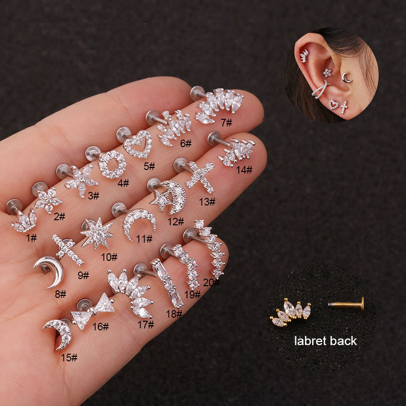 Cross-border Creative Crown Earrings Stainless Steel Flat Bottom Ear Nail Lip Nail Raising Ear Holes Ear Nail Women's European and American Puncture Wholesale