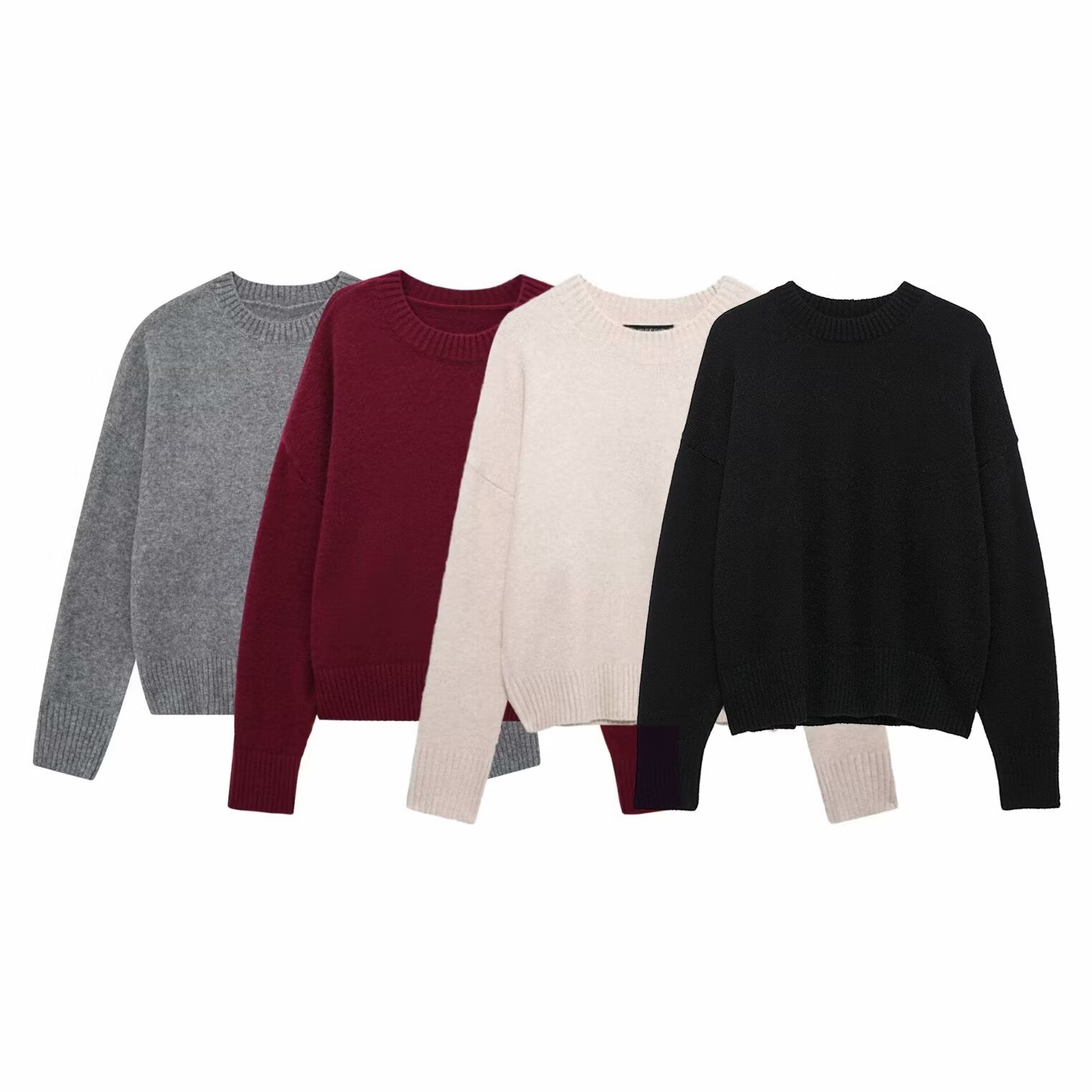 ZA cross-border women's clothing wholesale European and American style new fashion simple Joker crew neck pullover sweater 2142186