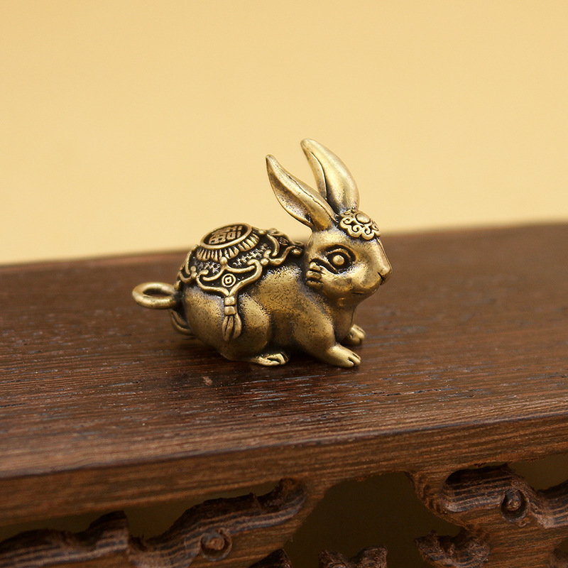 Pure copper rabbit year keychain zodiac rabbit lucky rabbit small copper pendant accessories Zodiac lucky pendant stall wholesale