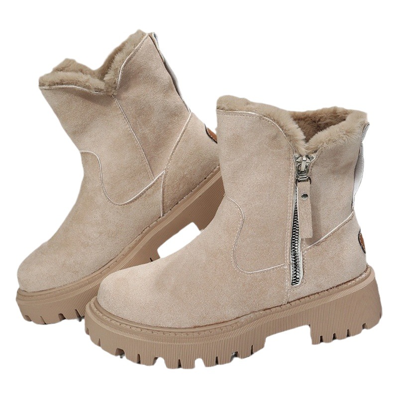 Snow Boots Women's Fashionable 2023 Winter New Mid-tube fleece-lined Thickened Warm Cotton Shoes Fur One Winter Women's Boots