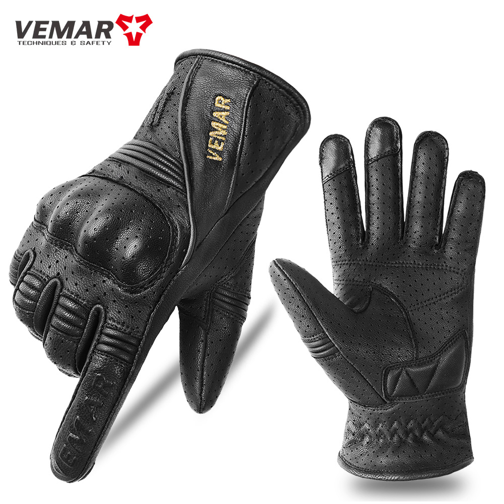 Retro Sheepskin Motorcycle Gloves Men's Riding Leather Wear-resistant Motorcycle Racing Black Gloves Four Seasons Motorcycle Travel Equipment