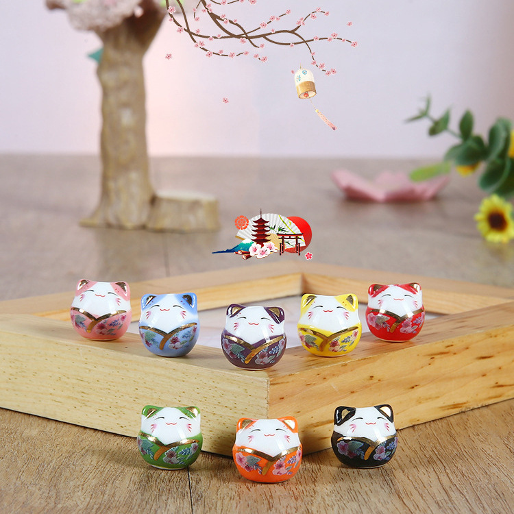 Picture of Japanese-style ceramic lucky cat beaded vertical hole cat pendant jewelry mobile phone chain ceramic cat bracelet DIY loose beads wholesale