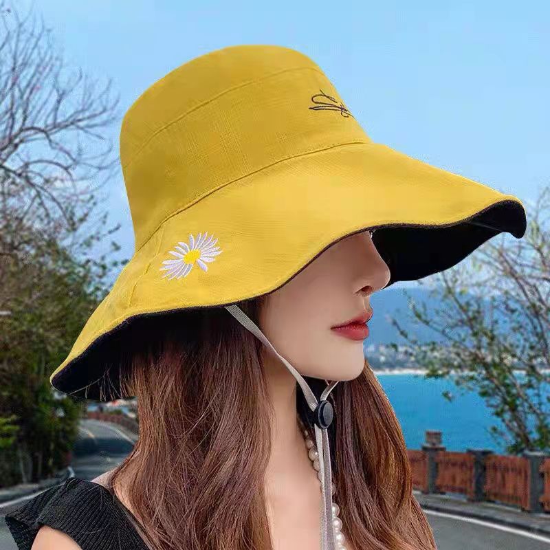 Korean-style Double-sided Daisy Fisherman Hat Women's Summer Face-covering Trendy All-match Sunshade Big Edge All-match Sunscreen Hat
