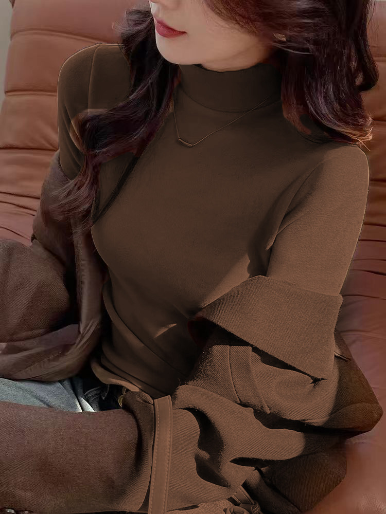 Picture of Half-high collar double-sided velvet autumn and winter bottoming shirt women's warm slim-fit inner long-sleeve top small stand collar autumn and winter women's clothing