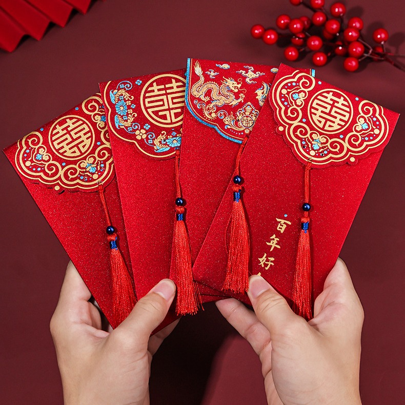 Picture of New red envelope, red envelope, personalized tassel bag, 100 yuan large bill, retro high-end wedding 2024 new wedding