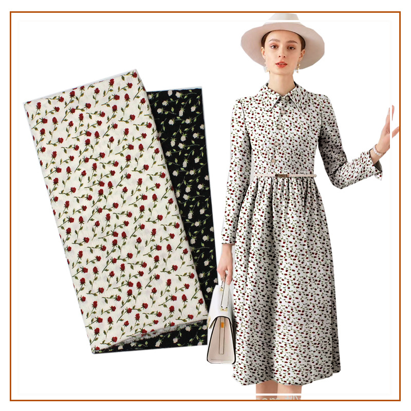 Di-strip floral print fabric all polyester small pattern shirt dress women's fabric wrinkled style cloth