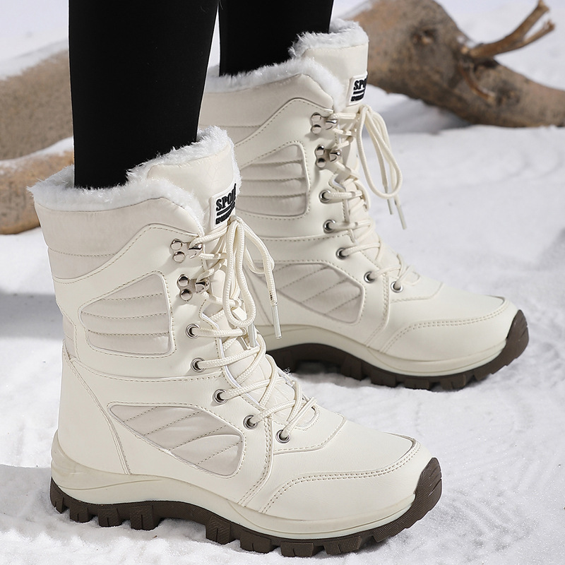 Cross-Border Large Size 2025 Winter New Cotton Shoes for Women Thickeneded Long Hair Fleece-Lined Warm Snow Boots High Top Large Size Shoes