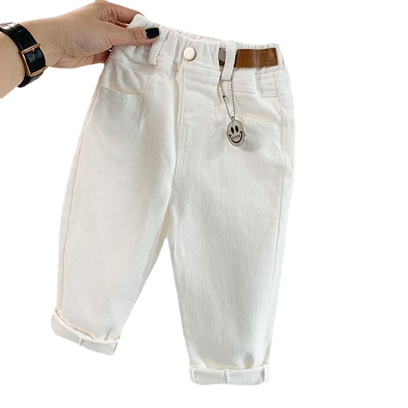 Picture of Boys' White Pants Children's Western Style Korean Style Trousers for Middle and Small Children's Spring and Autumn Girls' Baby's Denim Casual Trendy Pants