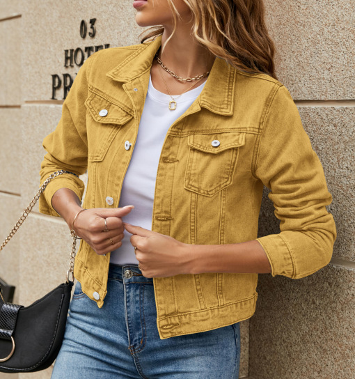 Picture of European and American foreign trade cross-border supply fashion slim lapel denim coat