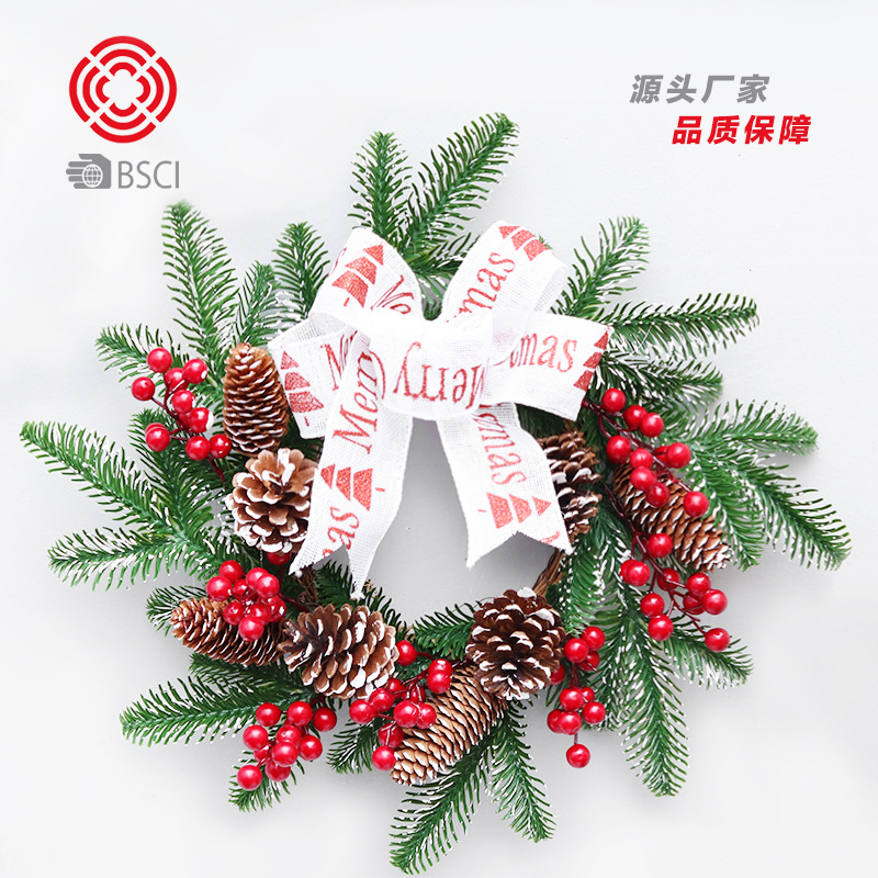 Amazon Christmas Decorations 40cm Silk Belt Little Red Fruit PE Christmas Wreath Shopping Mall Hotel Doors and Windows Hanging Ornaments