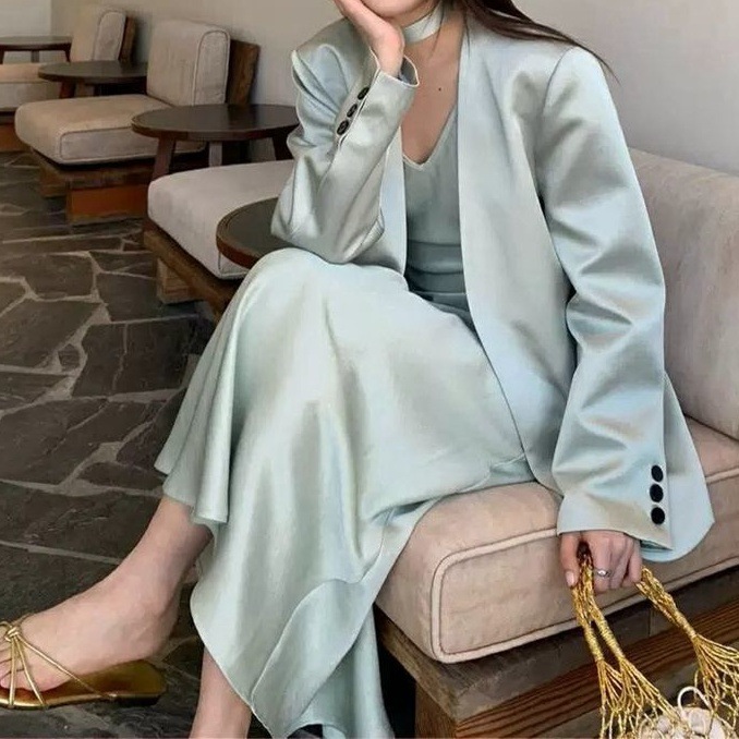 2025 Spring New Korean Suit Jacket dress suit Women's High-end Sling Skirt Two-piece Ins