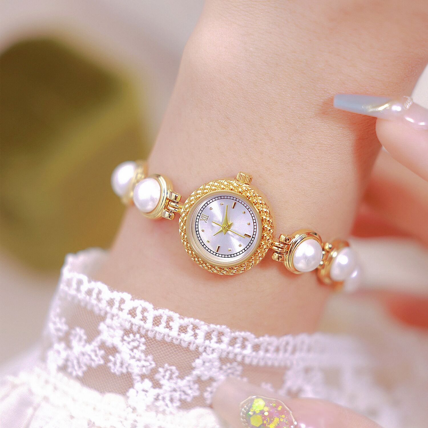 New Pearl Bracelet Women's Freely Adjustable Quartz Small Dial Watch (with Logo)
