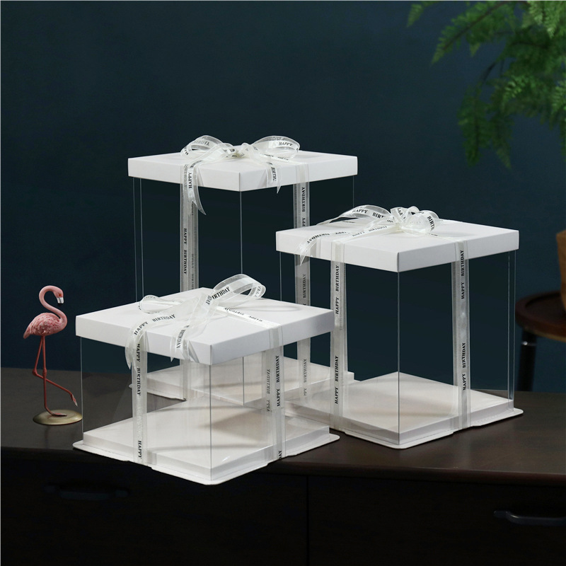 Cake Box Transparent Packaging Box Single and Double Three-In-One Heightened Baking Packaging Plastic Packaging Birthday Cake Box Wholesale