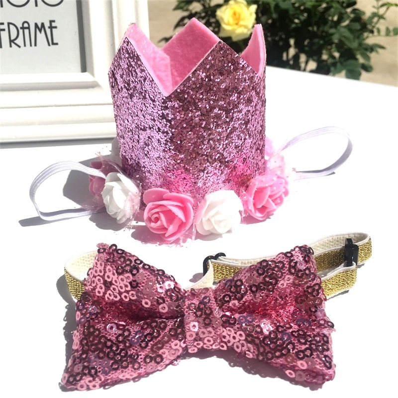 Picture of Children's Birthday Hat Baby Hundred Days Full Moon Birthday Crown Flower Sequins Party Decoration Supplies