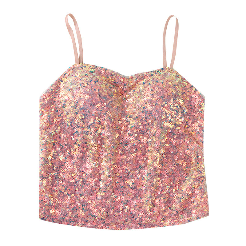 Picture of Foreign Trade Explosions Hot Girl Camisole Women's European and American Style Color Sequins Slim-fit Slimming Chest Camisole Vest Top
