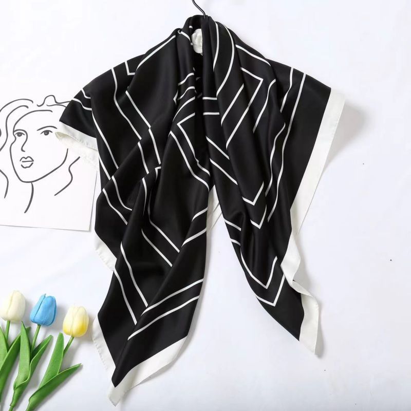 Picture of Autumn and winter all-match shawl animal printed black and white simple large square 90*90CM imitation silk twill silk scarf for women
