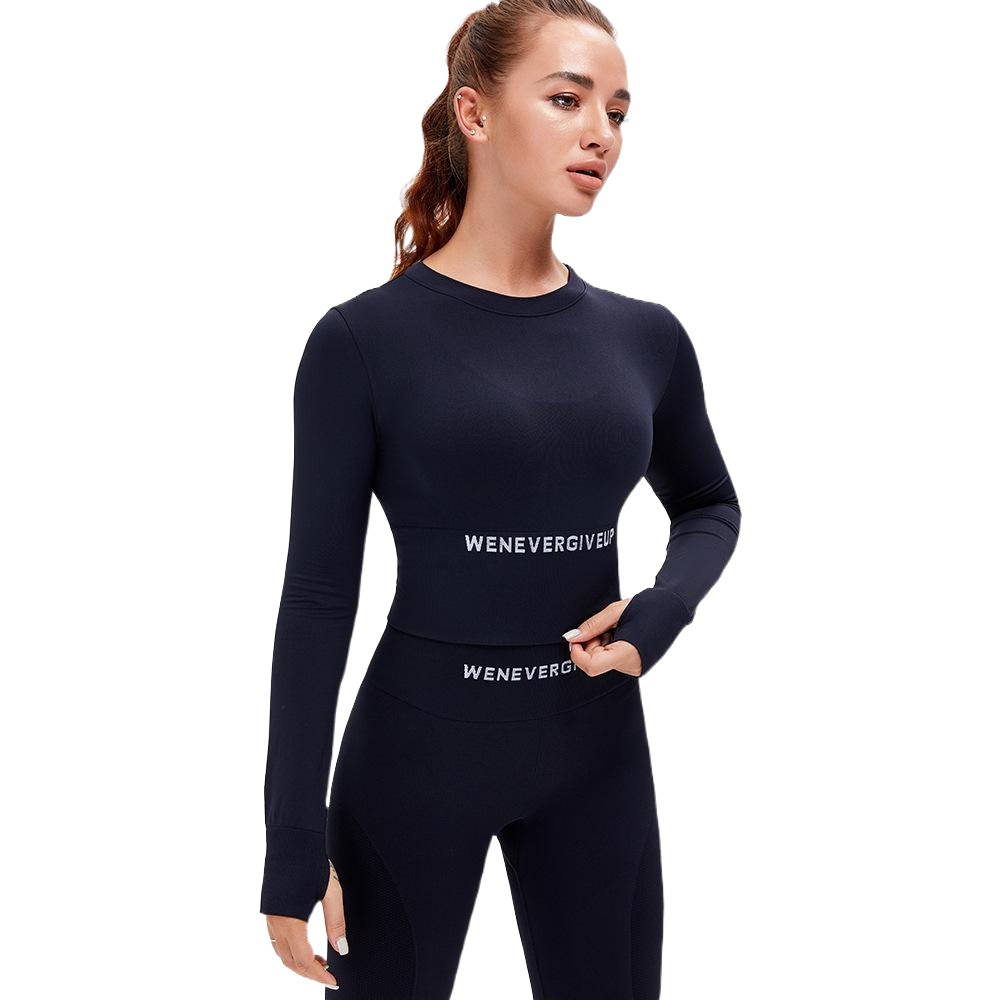 New autumn and winter European and American cross-border nude seamless yoga clothes women's long-sleeved tight running sports fitness top