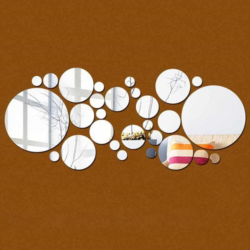 Cross-Border Tv Wall Stickers Home Decor Fashionable 3D Removable Acrylic Mirror Wall Stickers with 30 Circles Decoration