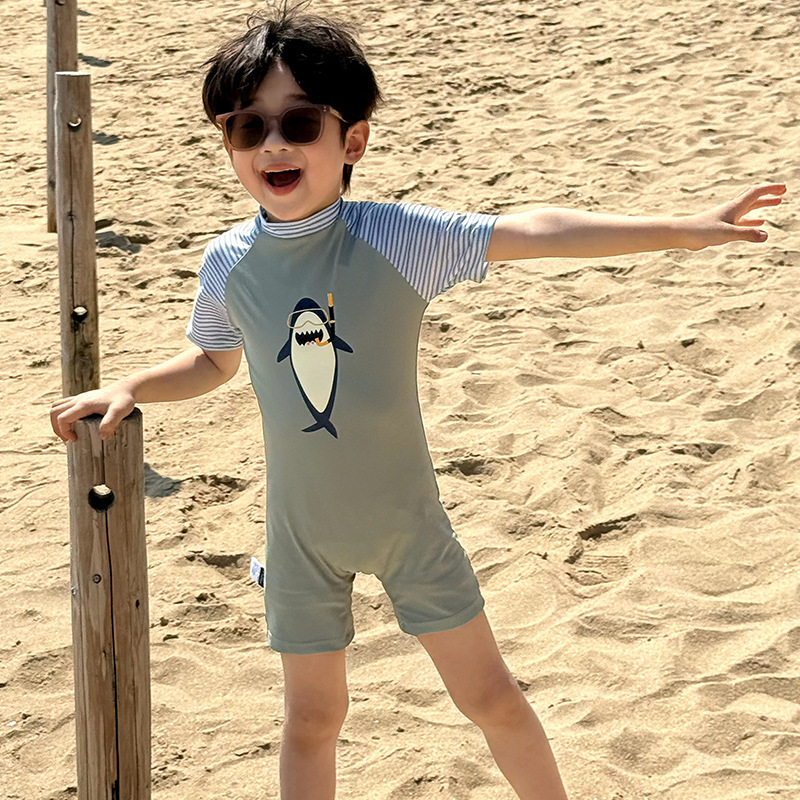 Summer New Children's One-piece Swimsuit Cute Shark Short-sleeved Swimsuit Quick-drying Casual Seaside Vacation Swimsuit