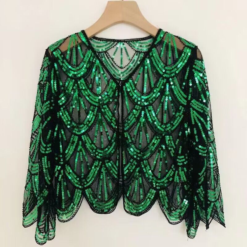 New European and American sequined shawl short coat women's summer sun protection clothing loose outer mesh cardigan cross-border top