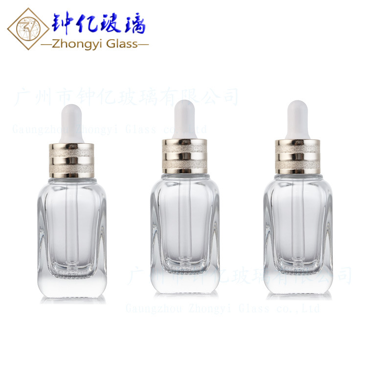 in stock wholesale 3040ml square bottle with square grid thick bottom makeup dropper essence glass bottle packaging