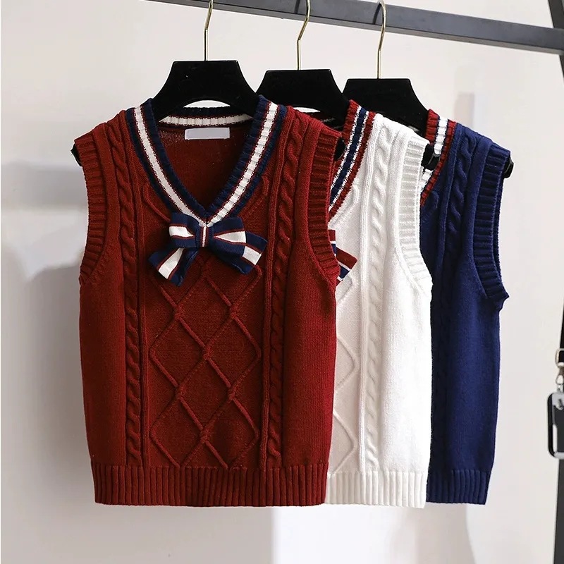 cuhk girls spring and autumn new fashion V-neck pullover vest girls western style academic style knitted vest