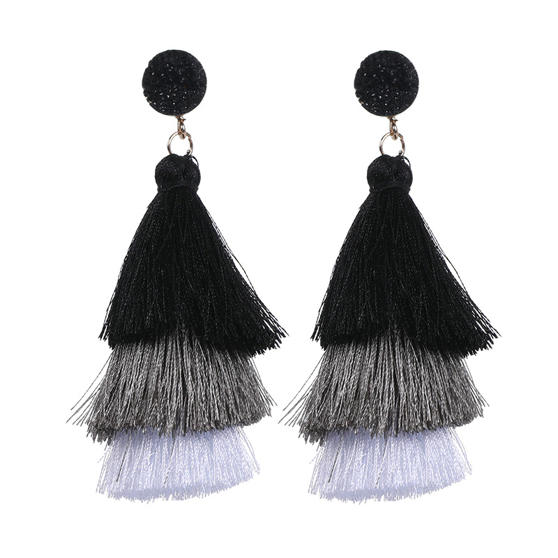 Picture of European and American Foreign Trade popular high-end fashion bohemian three-layer tassel earrings simple temperament exaggerated earrings for women