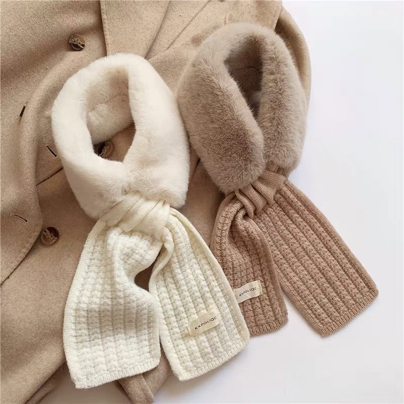 Women's Winter Korean Style Thickened Warm Fur Collar Imitation Leather Rex Rabbit Fur Cross Scarf Collar for Winter