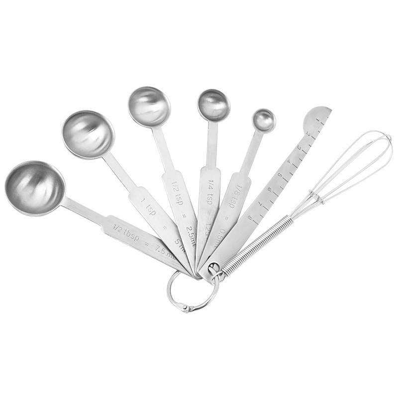Picture of Cross-border 430 stainless steel round 7-piece measuring spoon set with stirring rod baking scale seasoning spoon content ruler
