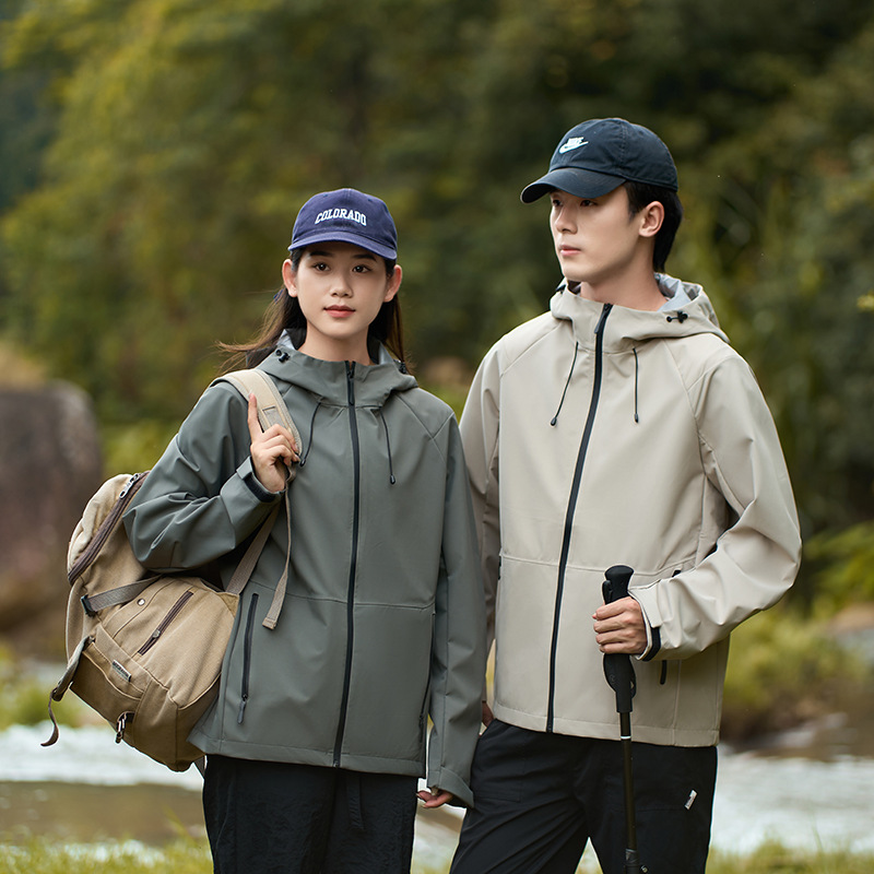 Women's Simple Solid Color plus size Loose Semi-heat Sealed Xizang West Sichuan Hiking Mountain Climbing Three-proof Single Layer Jacket for Men