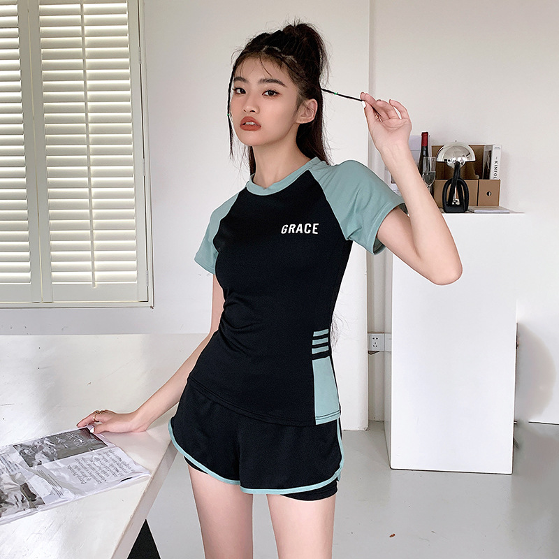 Picture of Sports Style Swimsuit for Female Students, Conservative Belly-Covering, Slimming Split, Flesh-Covering, High-Waisted Boxer Briefs, Hot Spring Swimsuit for Older Children