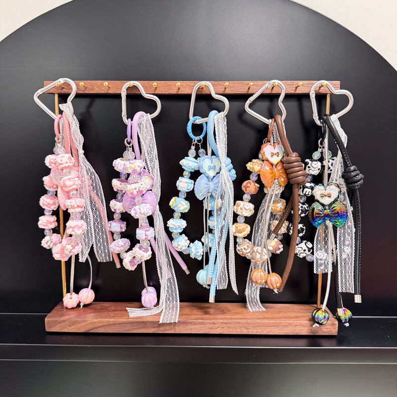 Miu Candy Hand-Painted Beaded Leather Lace Forest Girl Sweet Keychain Mobile Phone Pendant Luggage Accessories