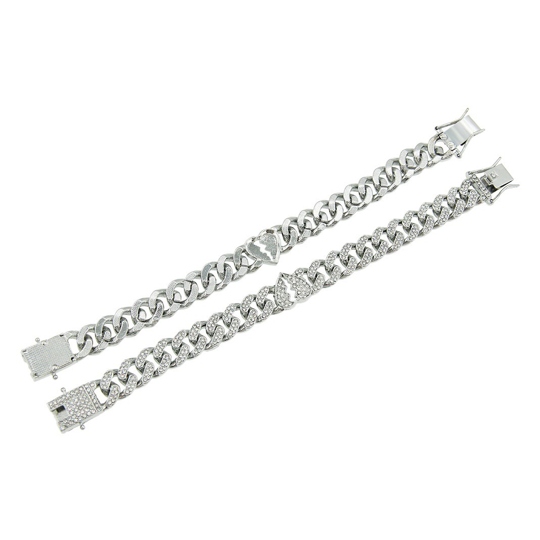 European and American hip-hop full-diamond personality broken heart bracelet bracelet men's hipster domineering punk bracelet accessories