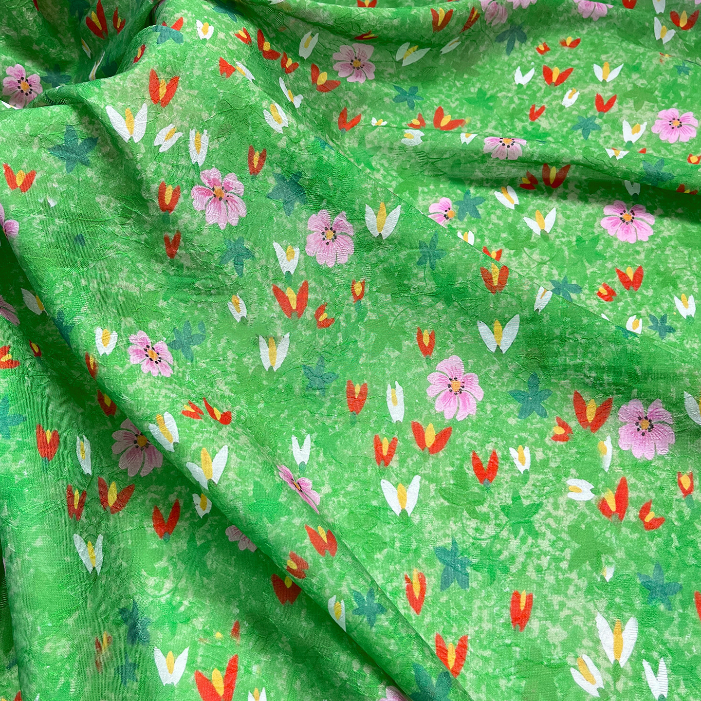 Picture of Tencel Jacquard Fabric with Small Green Flowers, 1.5m Width, New Chinese Style Hanfu Cheongsam Dress Fabric