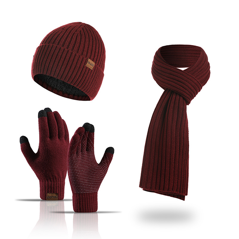 Picture of Factory autumn and winter New European and American knitted hat set Amazon men and women winter solid color scarf hat three-piece set
