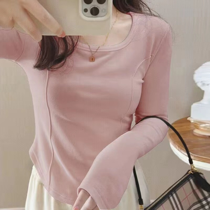 Picture of Derong Inner Layering Shirt for Women 2025 Autumn and Winter Long-Sleeved T-Shirt Slimming Look Design Western Style Student Top Trbottomy