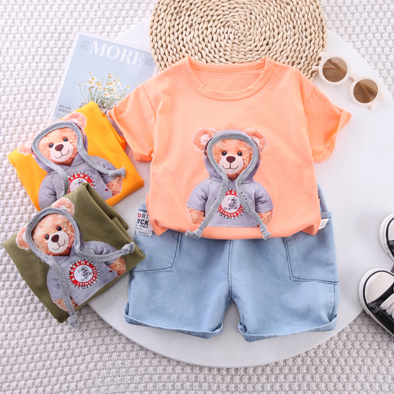 Men's and Women's Baby Summer Suit New Baby Children's Wear Western Style Children's Summer Wear Cartoon Short-sleeved Two-piece Set for Hair