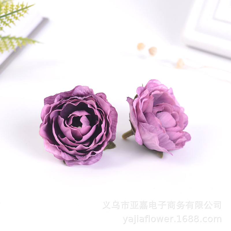 Picture of Artificial Flower Head diy Handmade Accessories Headgear Flower Court Color Flower Morandi Color Tea Rose Fragrant Princess Peony