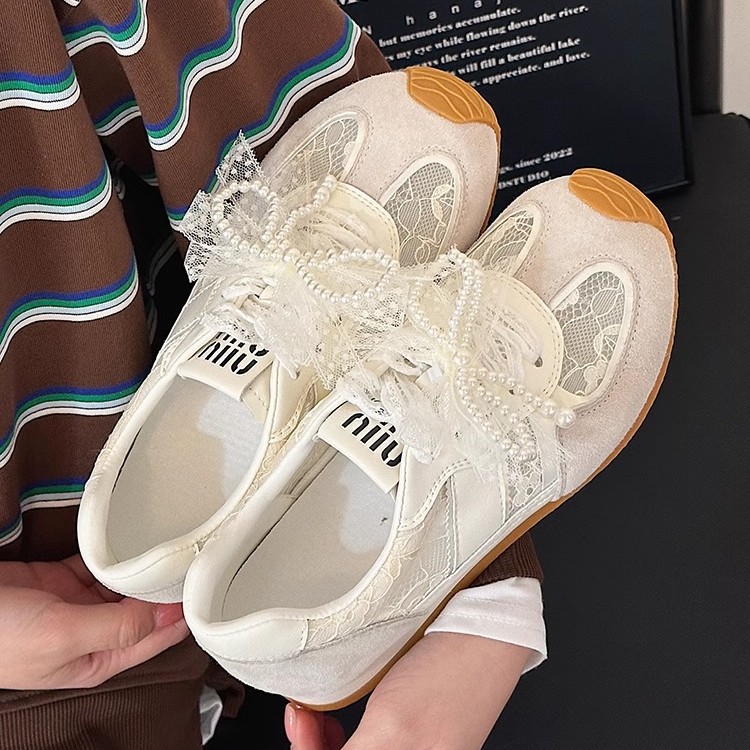 Girls' lace training shoes 2025 summer new girl versatile forrest gump shoes mesh casual shoes sneaker