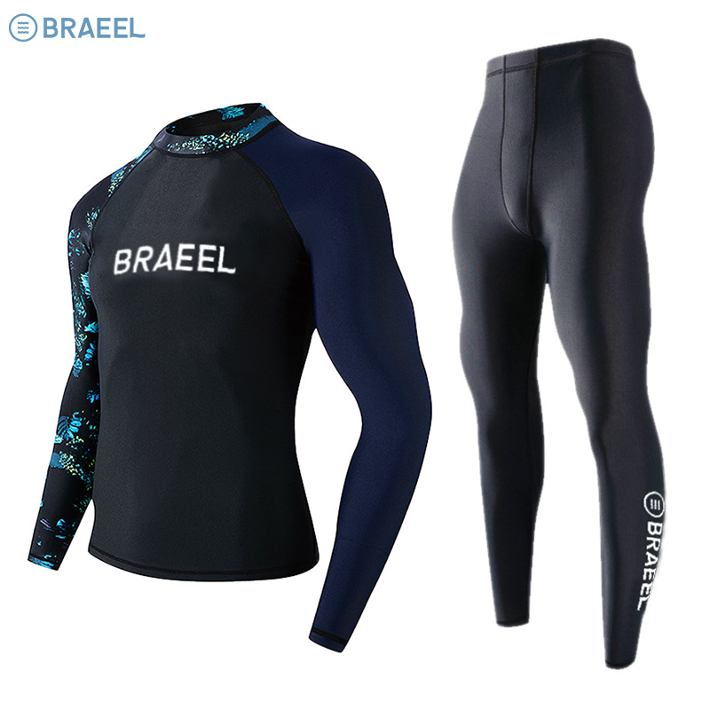 Sun Protection Quick-Dry Men's Two-Piece Thermal Long-Sleeve Long-Pants Swimsuit Diving Suit Snorkeling Wetsuit Couple's Surfing Suit