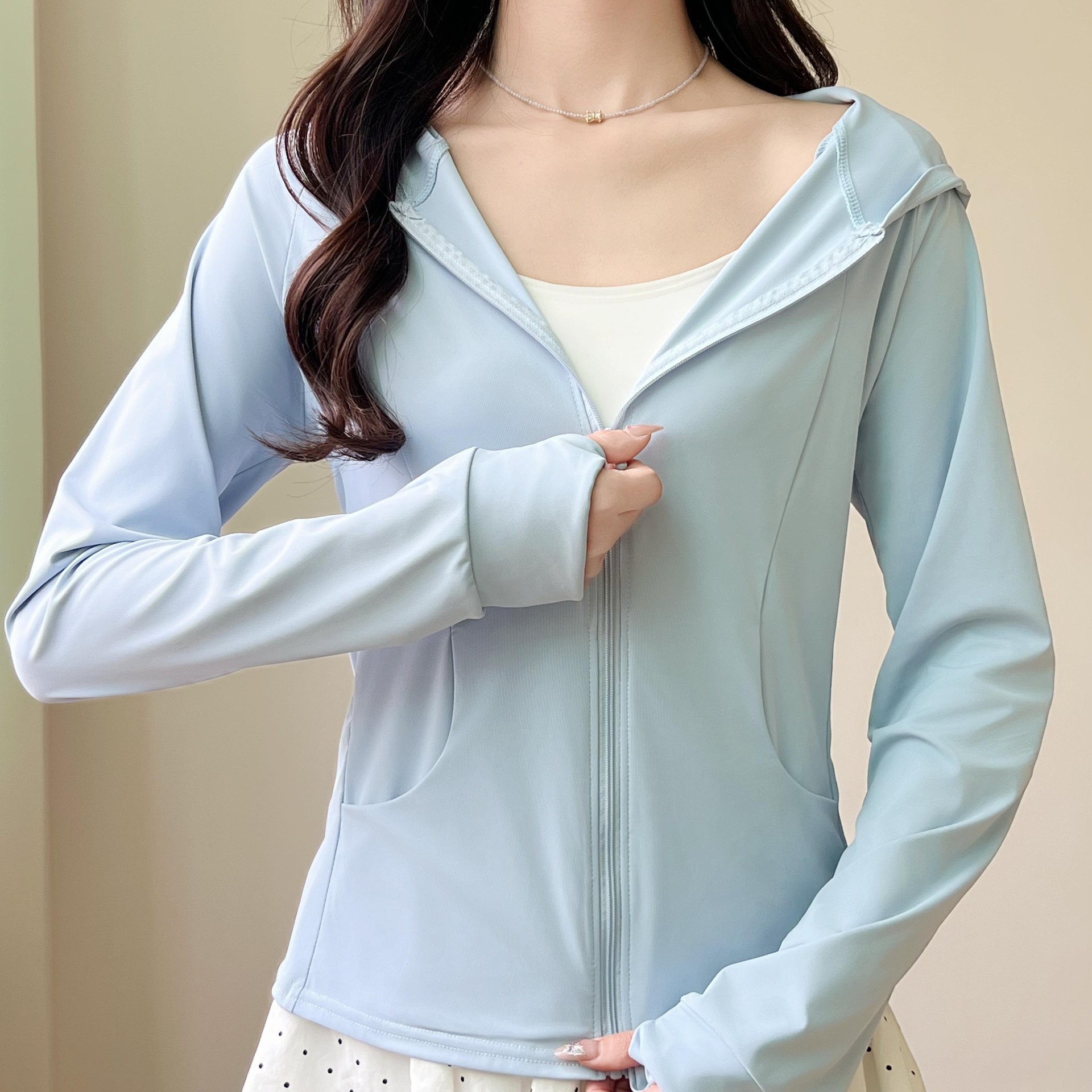 Picture of H829 Pocket Summer Outdoor Ice Silk Sun Protection Clothing New UV Protection Sunshade Lightweight Skin Clothing Sun Protection Clothing