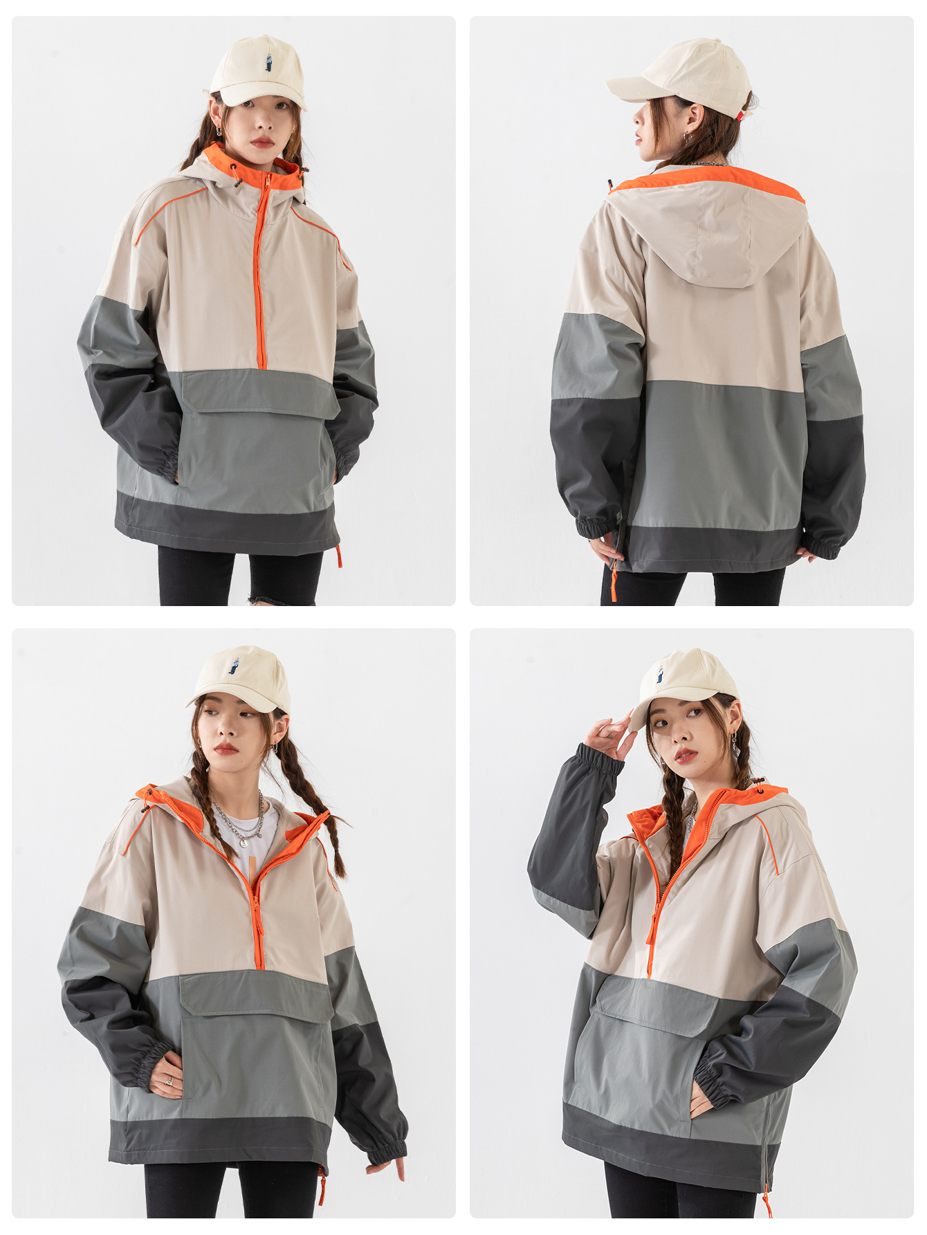 Picture of Spring and Autumn Loose-Fitting Plus-Size Half-Cardigan Unisex Pullover Japanese-Style Workwear Windbreaker Long-Sleeve Windproof Jacket for Women Cross-Border