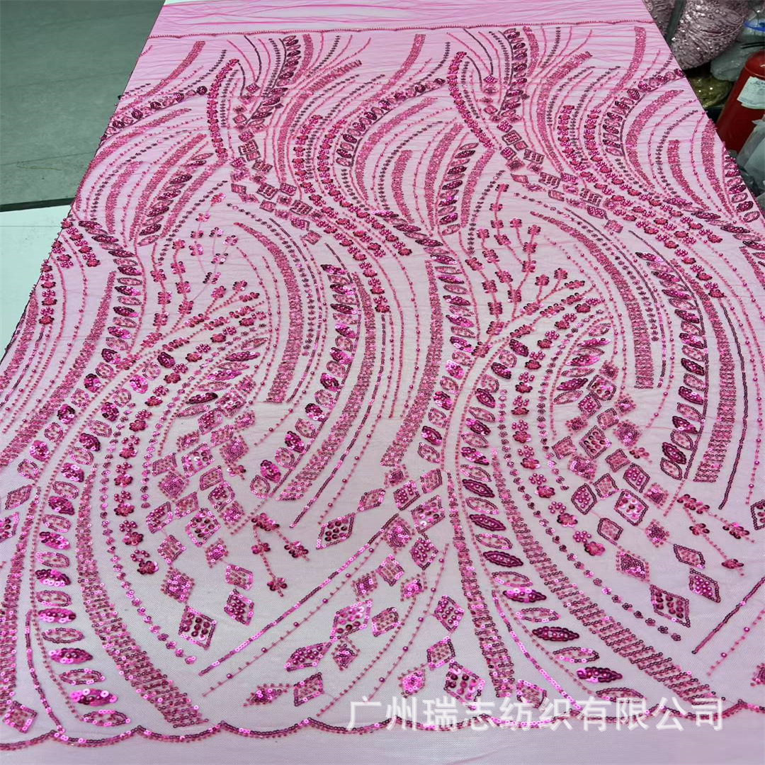 5 Yards Bead Tube Sequin Embroidered Mesh Lace European and American Wedding Party Dresses Dresses Stage Dress Fabric Fabric